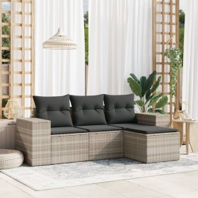 Set de sofás de jardín 4 pzas y cojines ratán sintético