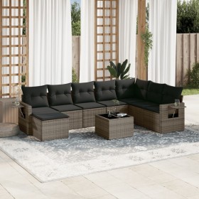 Set de muebles de jardín 9 pzas y cojines ratán sintético