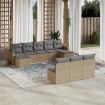 Juego de sofás jardín con cojines beige 10 pzas ratán sintético
