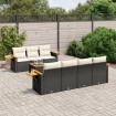 Set de sofás de jardín 8 piezas y cojines ratán sintético negro