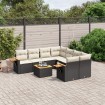 Set de sofás de jardín 8 piezas y cojines ratán sintético negro