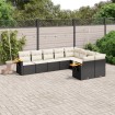 Set de sofás de jardín 8 piezas y cojines ratán sintético negro