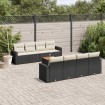 Set de sofás de jardín 8 piezas y cojines ratán sintético negro