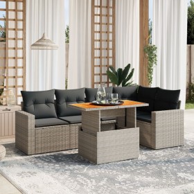Set de muebles de jardín 6 pzas y cojines ratán sintético