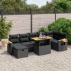 Set de sofás de jardín 8 piezas y cojines ratán sintético negro