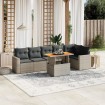 Set de sofás de jardín 7 piezas con cojines ratán PE gris