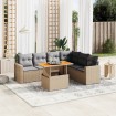 Set sofás de jardín 7 piezas y cojines ratán sintético beige
