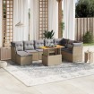 Set de sofás de jardín 9 pzas con cojines ratán sintético beige