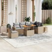 Set sofás de jardín 7 piezas y cojines ratán sintético beige