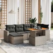 Set de sofás de jardín 7 piezas con cojines ratán PE gris
