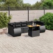 Set de sofás de jardín 8 piezas y cojines ratán sintético negro