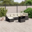 Set de sofás de jardín 8 piezas y cojines ratán sintético negro