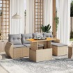 Juego de sofás jardín con cojines 6 pzas ratán sintético beige