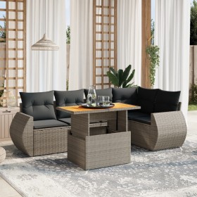 Set de muebles de jardín 6 pzas y cojines ratán sintético
