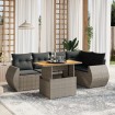 Set de muebles de jardín 6 pzas y cojines ratán sintético gris