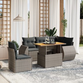 Set de muebles de jardín 6 pzas y cojines ratán sintético