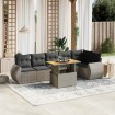 Set de sofás de jardín 7 piezas con cojines ratán PE gris