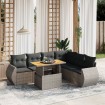 Set de sofás de jardín 7 piezas con cojines ratán PE gris