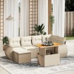 Set sofás de jardín 7 piezas y cojines ratán sintético beige