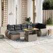 Set de sofás de jardín 8 pzas y cojines ratán sintético gris