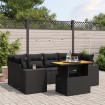 Set de comedor de jardín 7 pzas y cojines ratán sintético negro