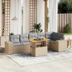 Set sofás de jardín 7 piezas y cojines ratán sintético beige