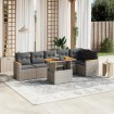 Set de sofás de jardín 7 piezas con cojines ratán PE gris