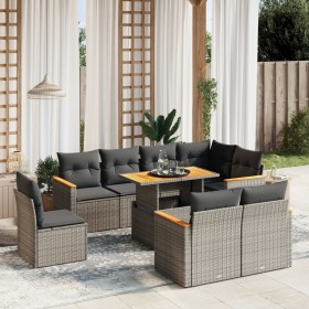 Set de muebles de jardín 9 pzas y cojines ratán sintético