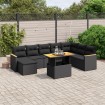 Set de sofás de jardín 8 piezas y cojines ratán sintético negro