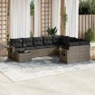 Set de sofás de jardín 10 pzas con cojines ratán sintético gris