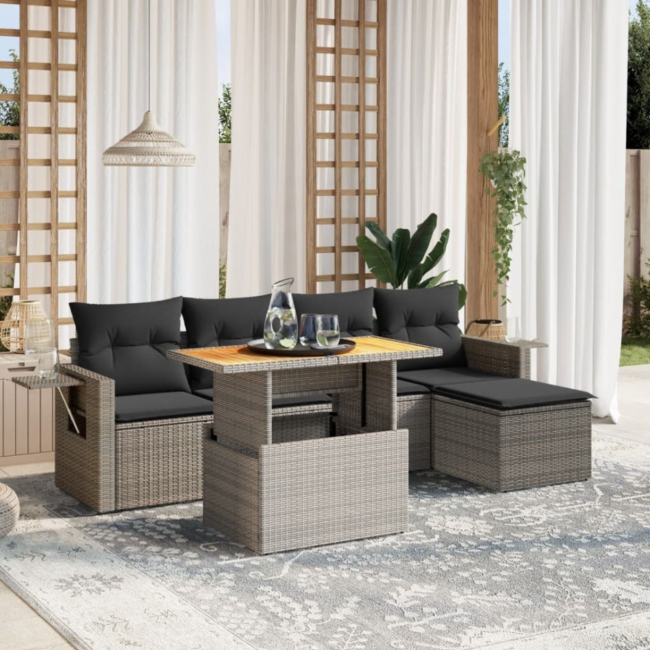 Set de muebles de jardín 6 pzas y cojines ratán sintético