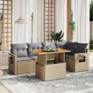 Juego de sofás jardín con cojines 6 pzas ratán sintético beige