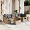 Juego de sofás de jardín con cojines beige 8 pzas ratán PE