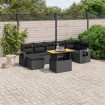 Set de sofás de jardín 8 piezas y cojines ratán sintético negro
