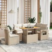 Juego de sofás jardín con cojines 6 pzas ratán sintético beige