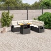 Set de comedor de jardín 7 pzas y cojines ratán sintético negro