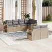 Set sofás de jardín 7 piezas y cojines ratán sintético beige