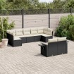 Set de sofás de jardín 8 piezas y cojines ratán sintético negro