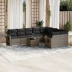 Set de sofás de jardín 10 pzas con cojines ratán sintético gris