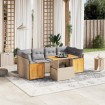 Set sofás de jardín 7 piezas y cojines ratán sintético beige