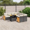 Set de sofás de jardín 8 piezas y cojines ratán sintético negro