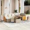 Juego de sofás de jardín con cojines beige 8 pzas ratán PE