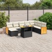 Set de sofás de jardín 8 piezas y cojines ratán sintético negro