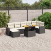 Set de sofás de jardín 8 piezas y cojines ratán sintético negro
