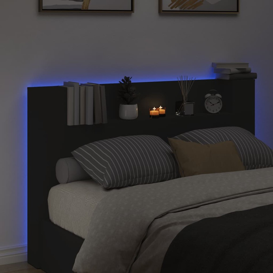 Cabecero de cama con luz LED negro 160x16,5x103,5