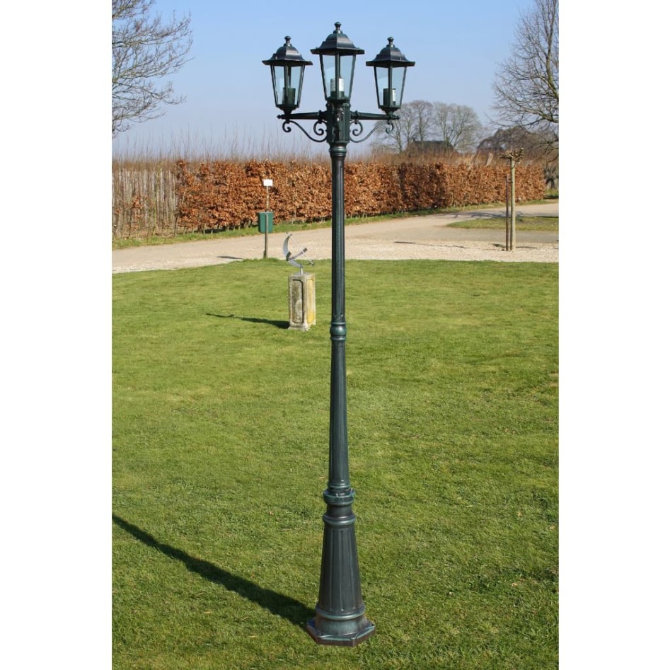 Farola de jardín 3 brazos aluminio verde oscuro/negro 215