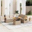 Set sofás de jardín 7 piezas y cojines ratán sintético beige