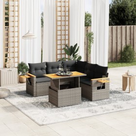 Set de muebles de jardín 6 pzas y cojines ratán sintético