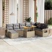 Set de sofás de jardín 9 pzas con cojines ratán sintético beige