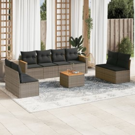 Set de muebles de jardín 9 pzas y cojines ratán sintético